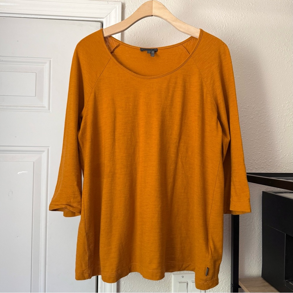 OSKA mustard marigold orange yellow slub cotton scoop long sleeve tee